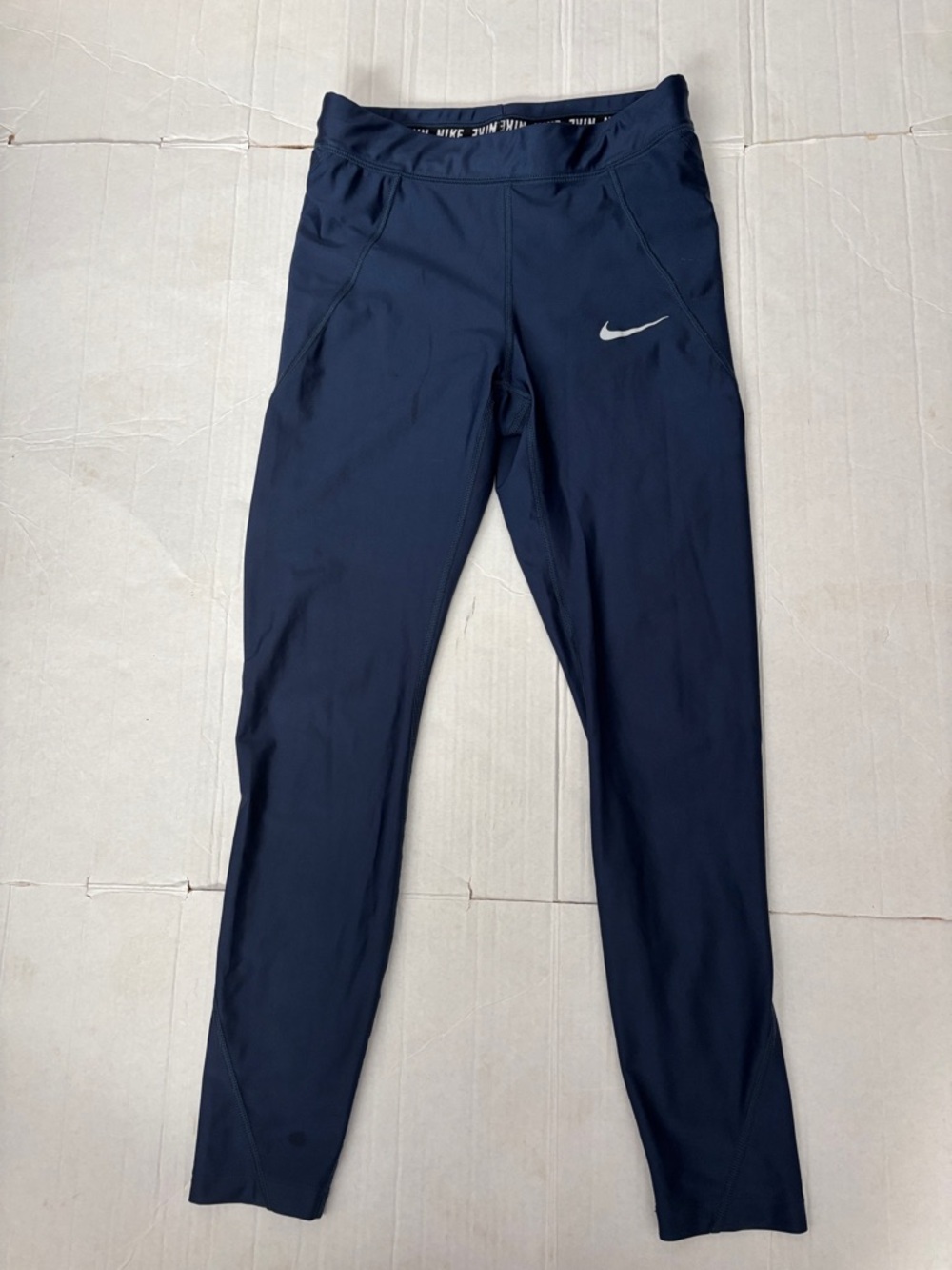 Nike Navy Leggings with Silver Swoosh small dri-fit